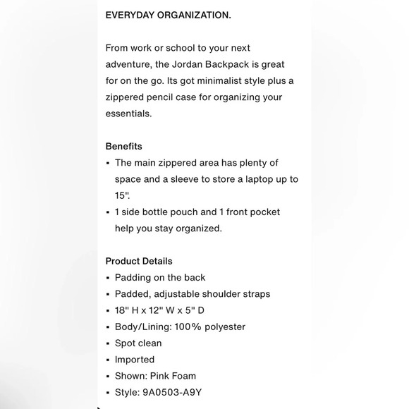 JORDAN‎ Air School Backpack with Pencil Case in Pink Foam - Picture 10 of 10